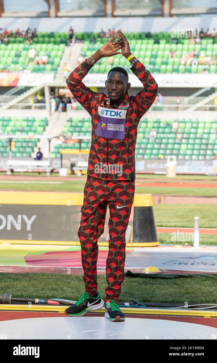 Conseslus Kipruto of Kenya bronze medal ceremony for the men’s 3000m