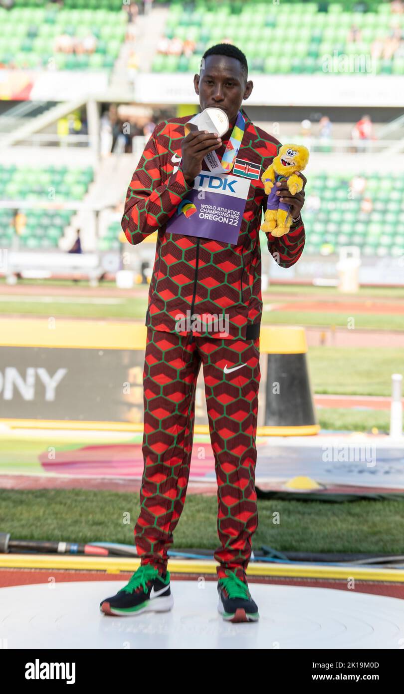 Conseslus Kipruto of Kenya bronze medal ceremony for the men’s 3000m
