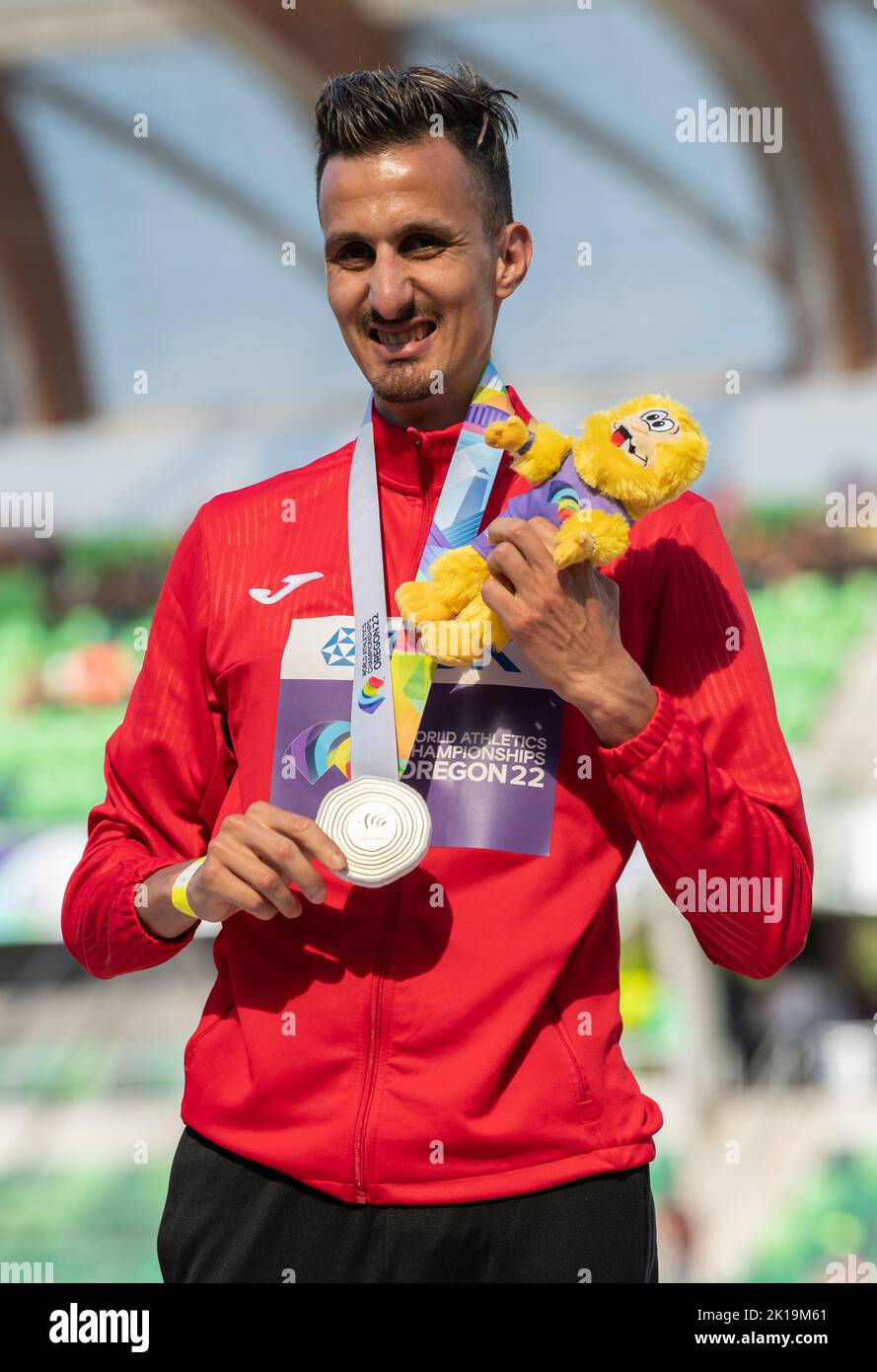Soufiane El Bakkali of Morocco gold medal ceremony for the men’s 3000m