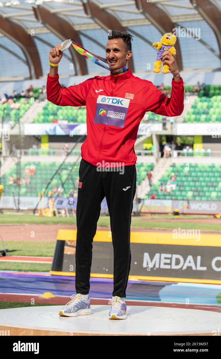 Soufiane El Bakkali of Morocco gold medal ceremony for the men’s 3000m