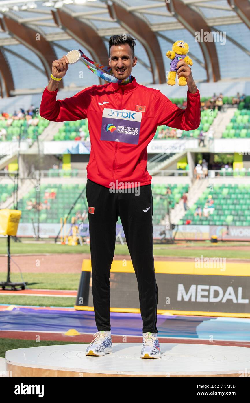 Soufiane El Bakkali of Morocco gold medal ceremony for the men’s 3000m