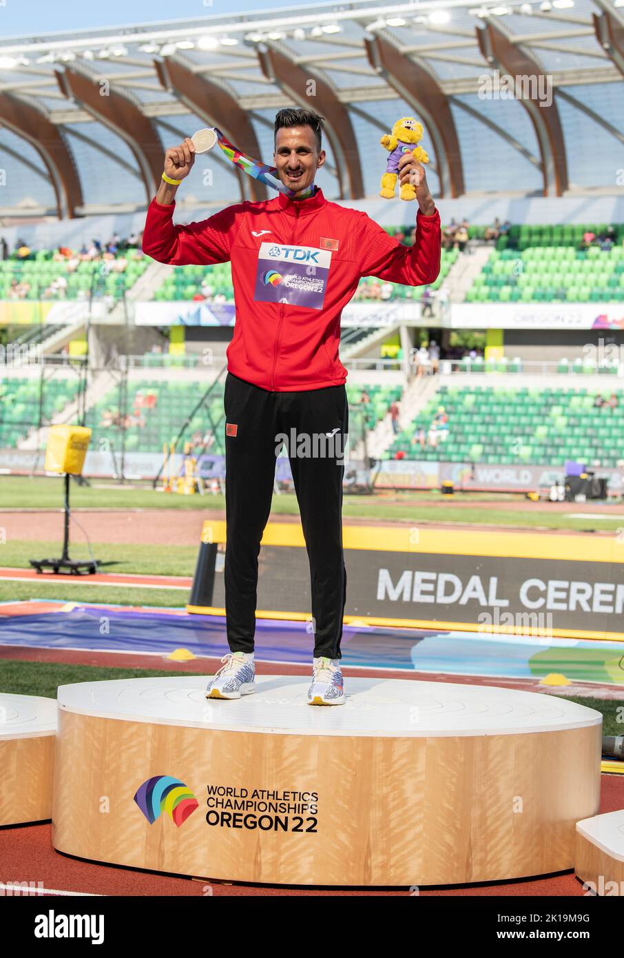 Soufiane El Bakkali of Morocco gold medal ceremony for the men’s 3000m