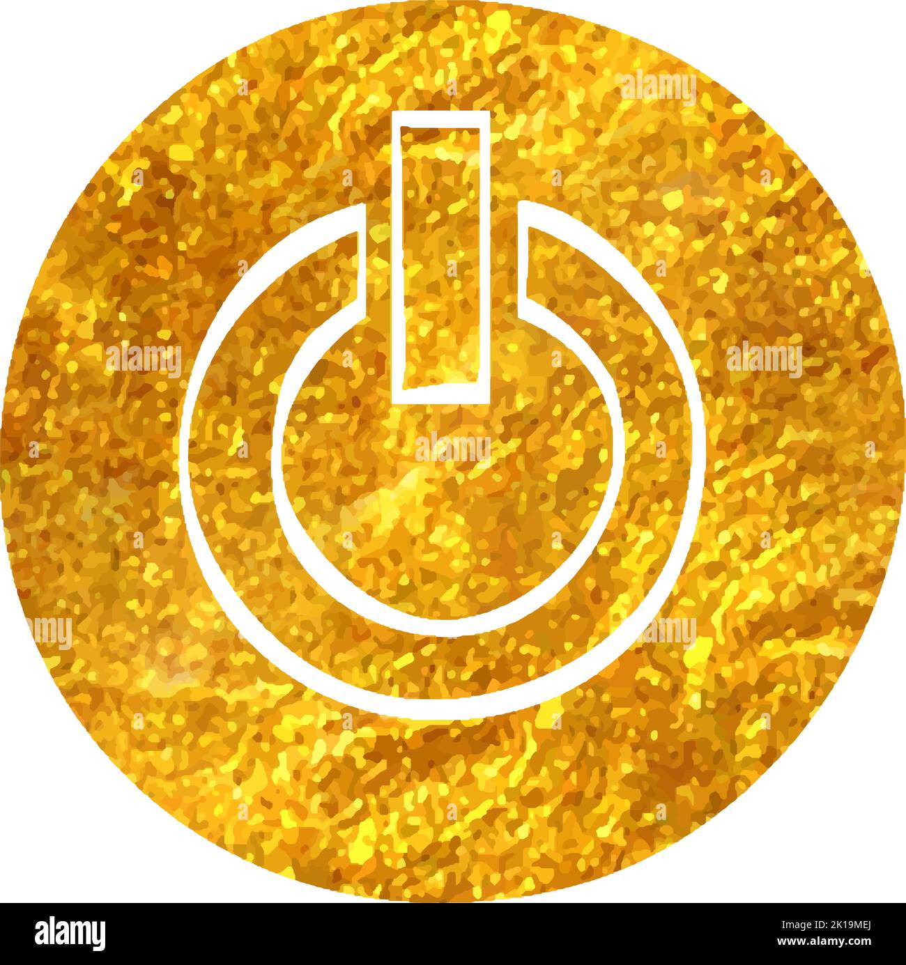 Hand drawn Power button icon in gold foil texture vector illustration ...