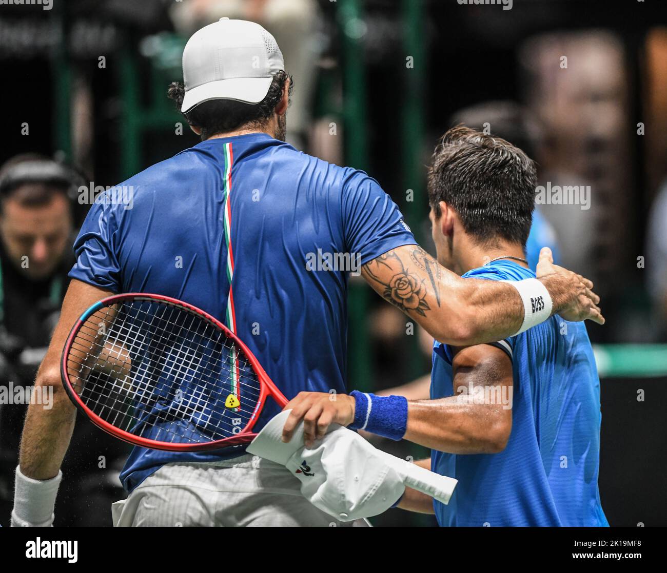Matteo Berretini (Italy) and Sebastián Báez (Argentina). Davis Cup Finals, Group A (Bologna) Stock Photo