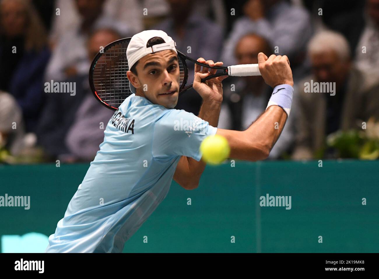 Francisco Cerúndolo (Argentina) against Italy. Davis Cup Finals, Group A (Bologna) Stock Photo