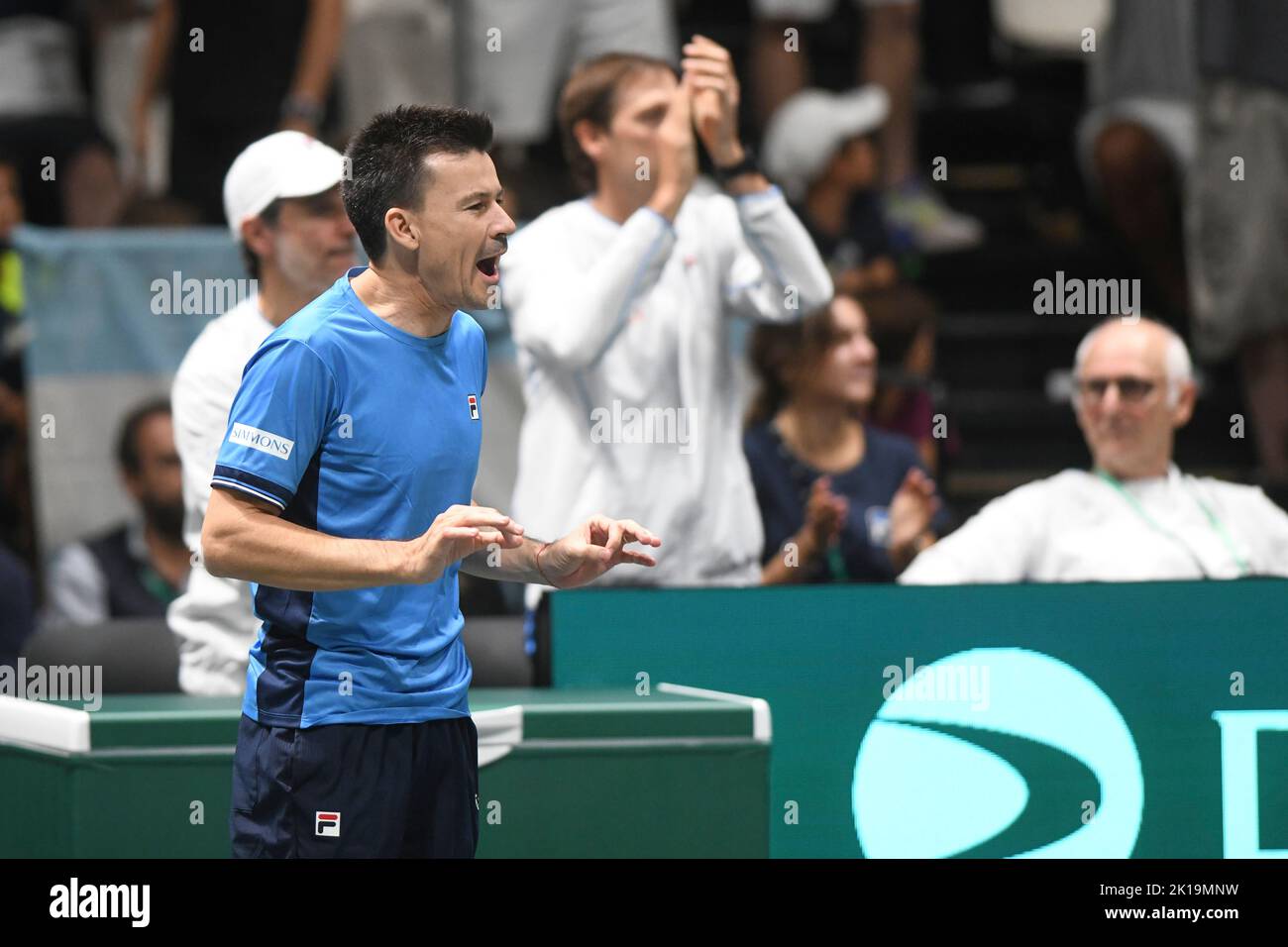 Guillermo Coria, Argentina Team captain, against Italy. Davis Cup Finals, Group A (Bologna) Stock Photo