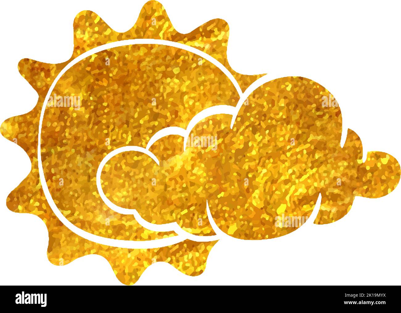 Hand drawn Weather forecast partly sunny icon in gold foil texture ...