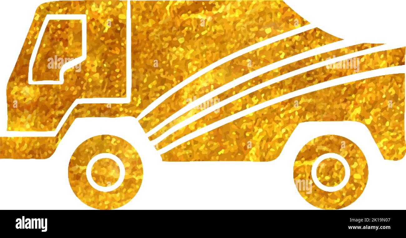 Hand drawn Rally truck icon in gold foil texture vector illustration ...