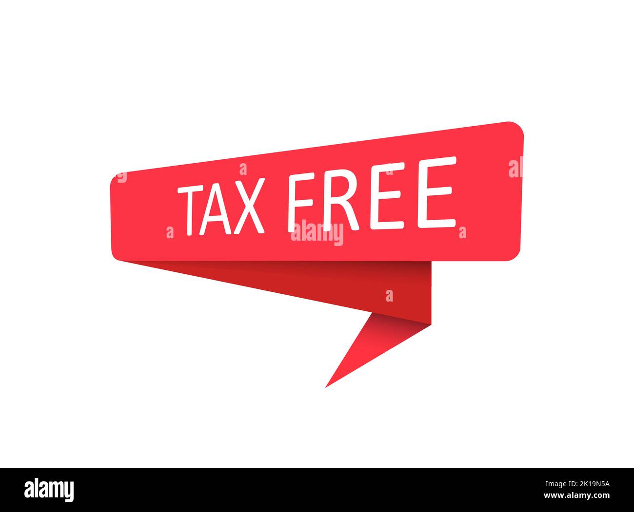 Tax free. A red banner, pointer, sticker, label or speech bubble for