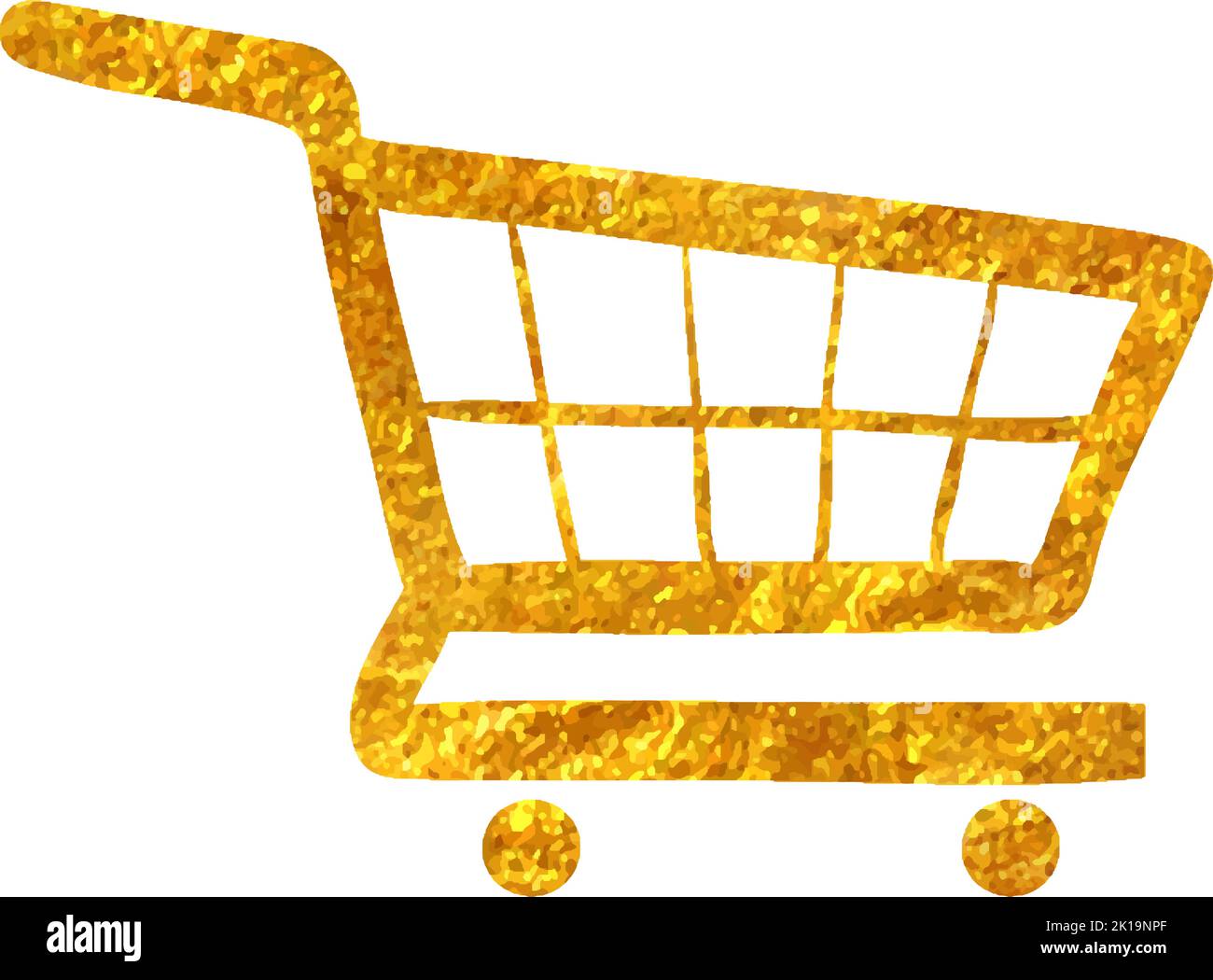 Hand drawn Shopping cart icon in gold foil texture vector illustration