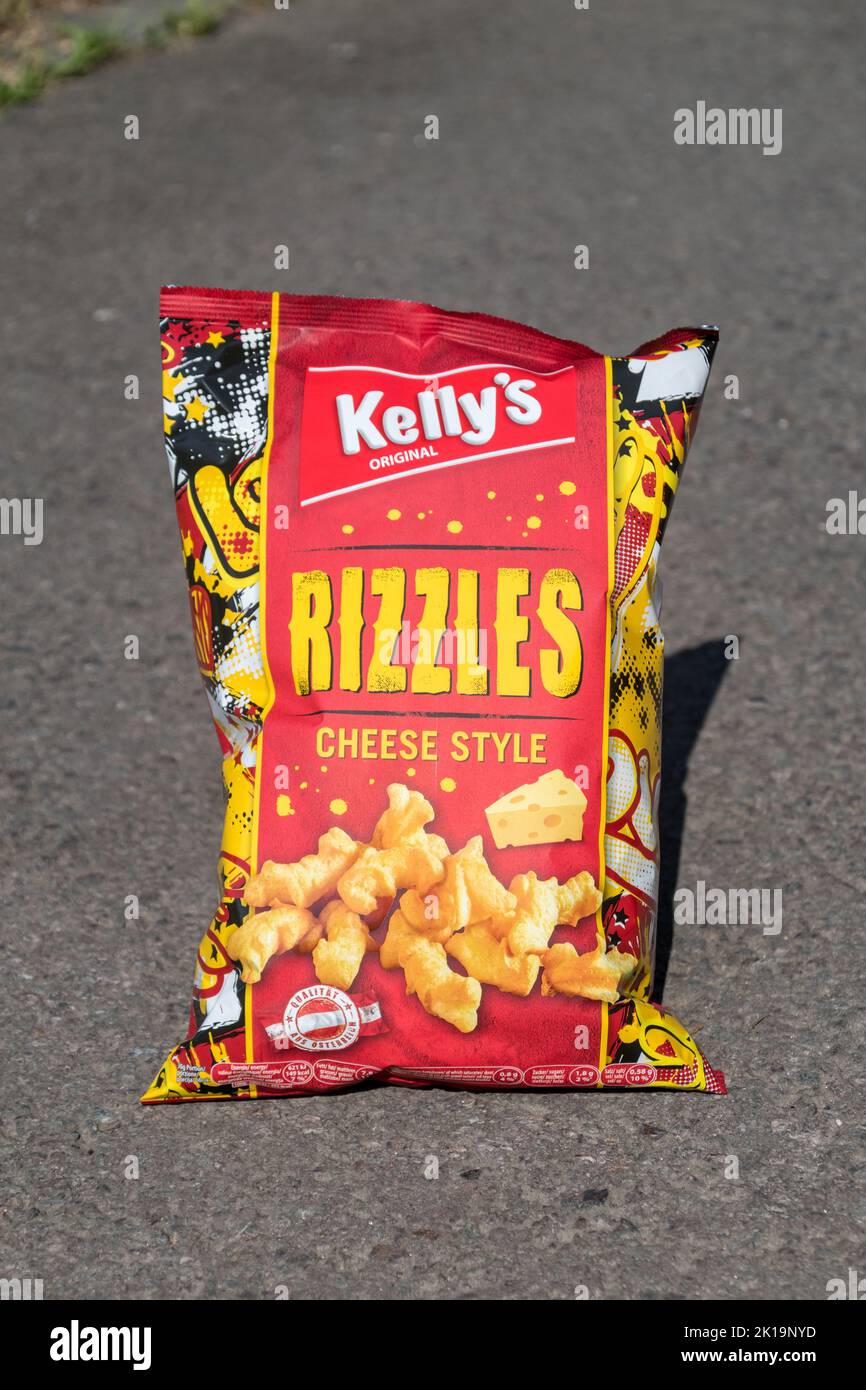 Mureck, Austria - June 1, 2022: Kelly's rizzles cheese taste snack. Stock Photo