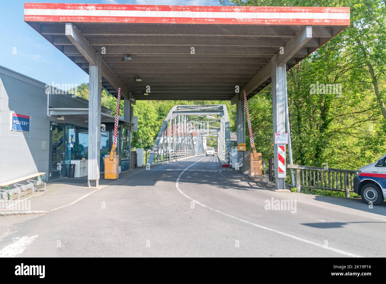 Mureck, Austria - June 1, 2022: Border bridge between Austria and Slovenia. Stock Photo