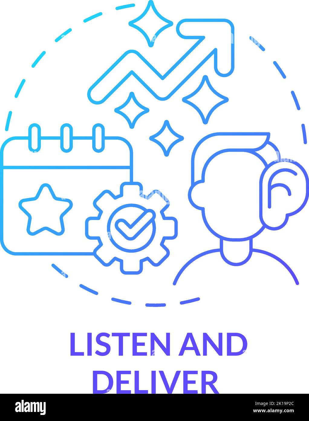 Listen and deliver blue gradient concept icon Stock Vector