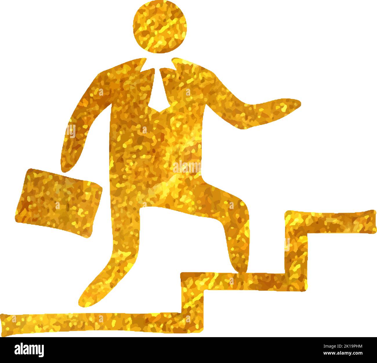 Hand drawn Businessman stairway icon in gold foil texture vector ...