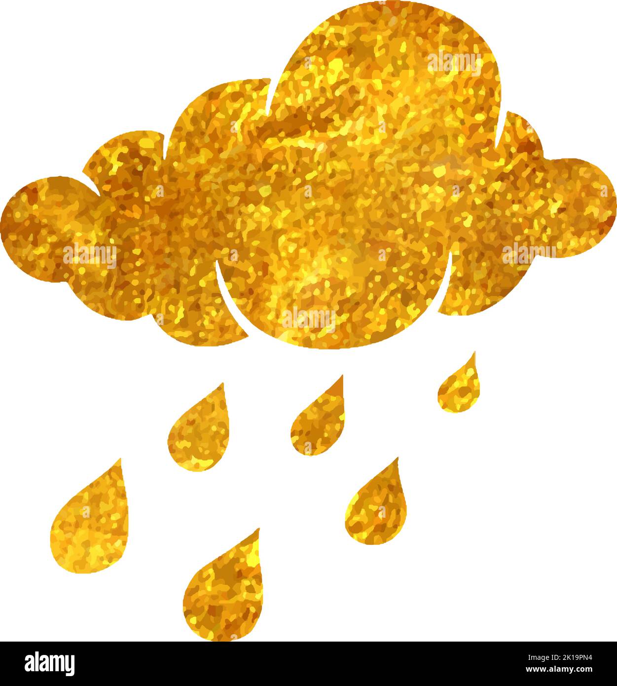 Hand drawn Rain cloud icon in gold foil texture vector illustration ...