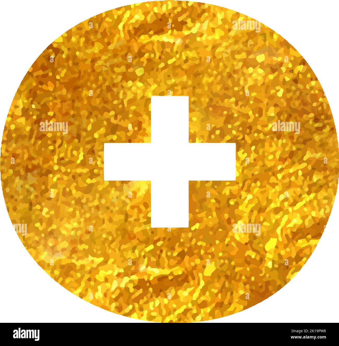 Hand drawn Plus sign icon in gold foil texture vector illustration ...