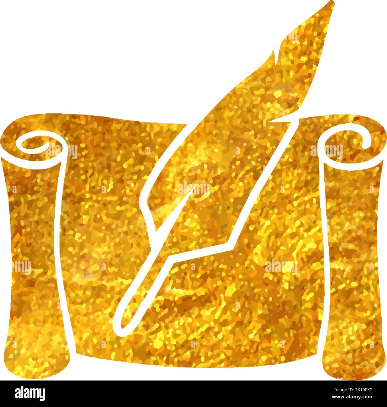 Hand drawn Letter quill pen icon in gold foil texture vector