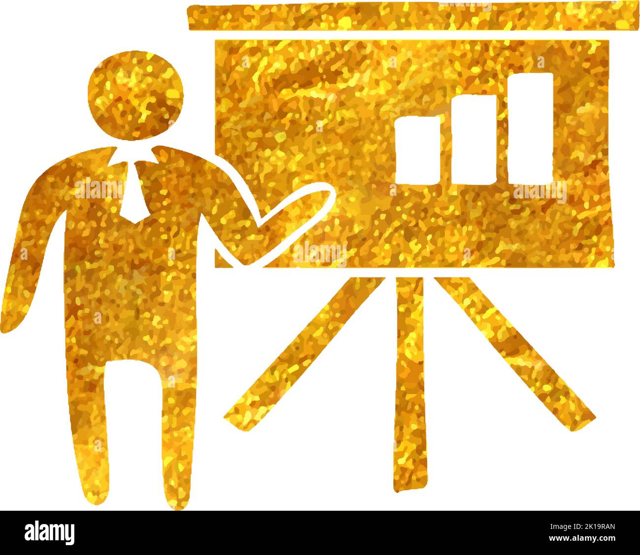 Hand drawn Businessman chart icon in gold foil texture vector ...