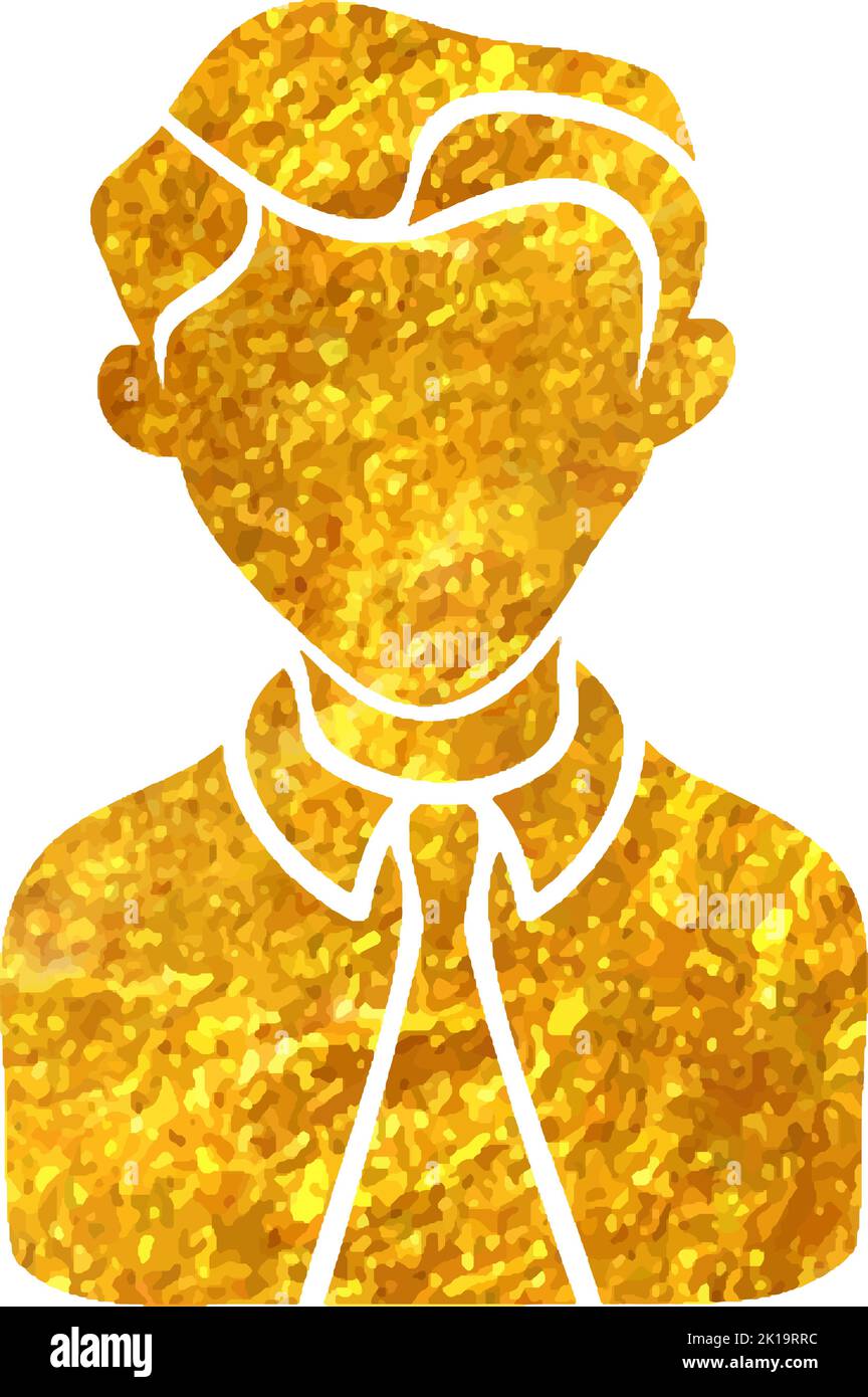 Hand drawn Businessman icon in gold foil texture vector illustration ...