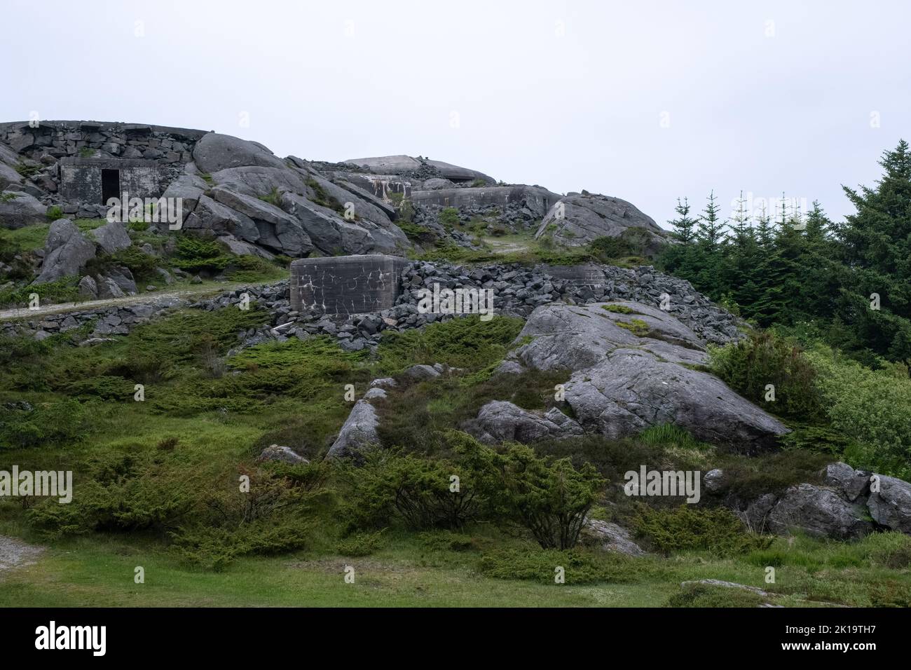Skudeneshavn, Norway - June 8, 2022: Syreneset fort is a German coastal fort from the Second World War at Syre on Karmoy. It was equipped with five 12 Stock Photo