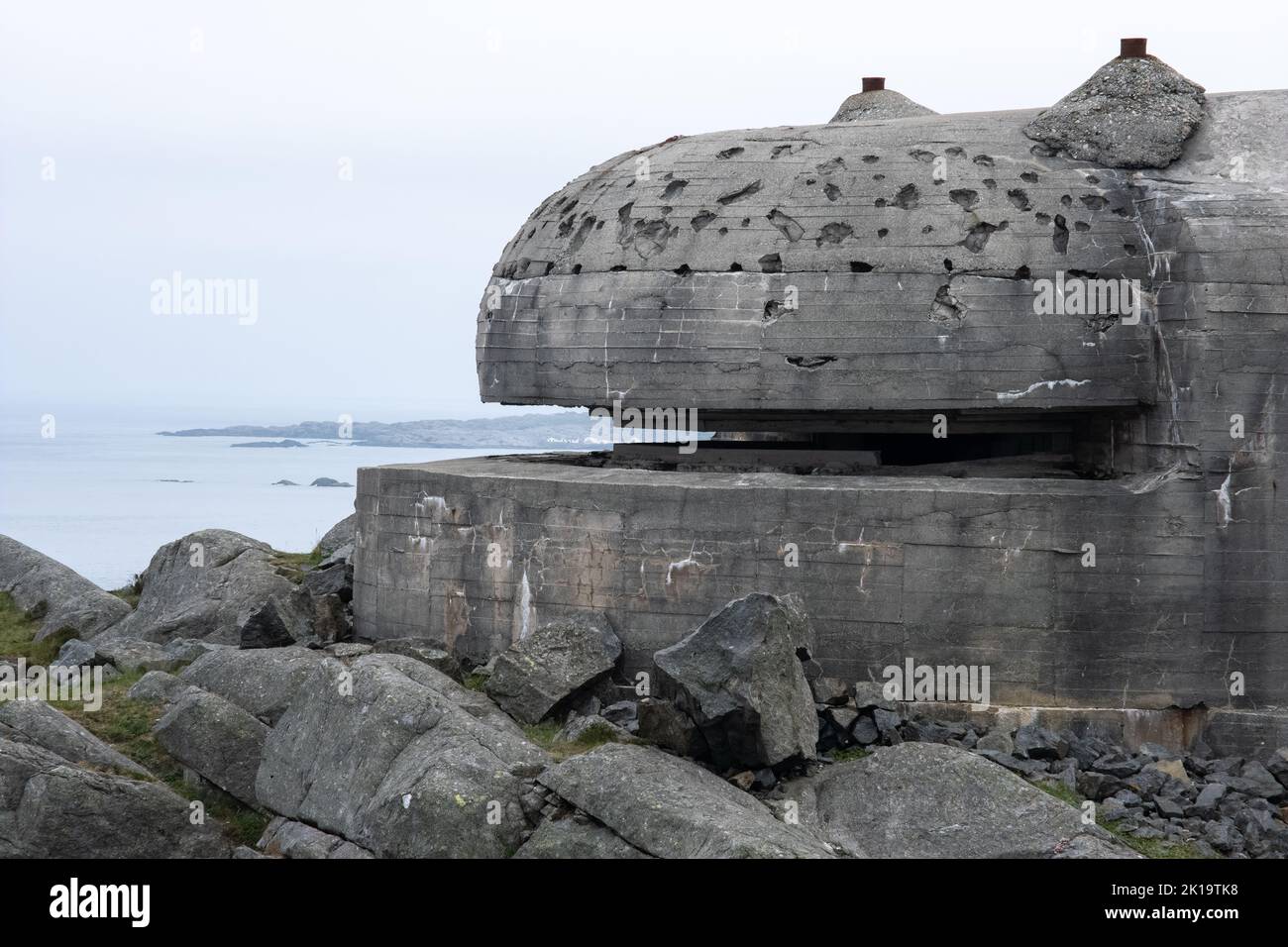 Skudeneshavn, Norway - June 8, 2022: Syreneset fort is a German coastal fort from the Second World War at Syre on Karmoy. It was equipped with five 12 Stock Photo