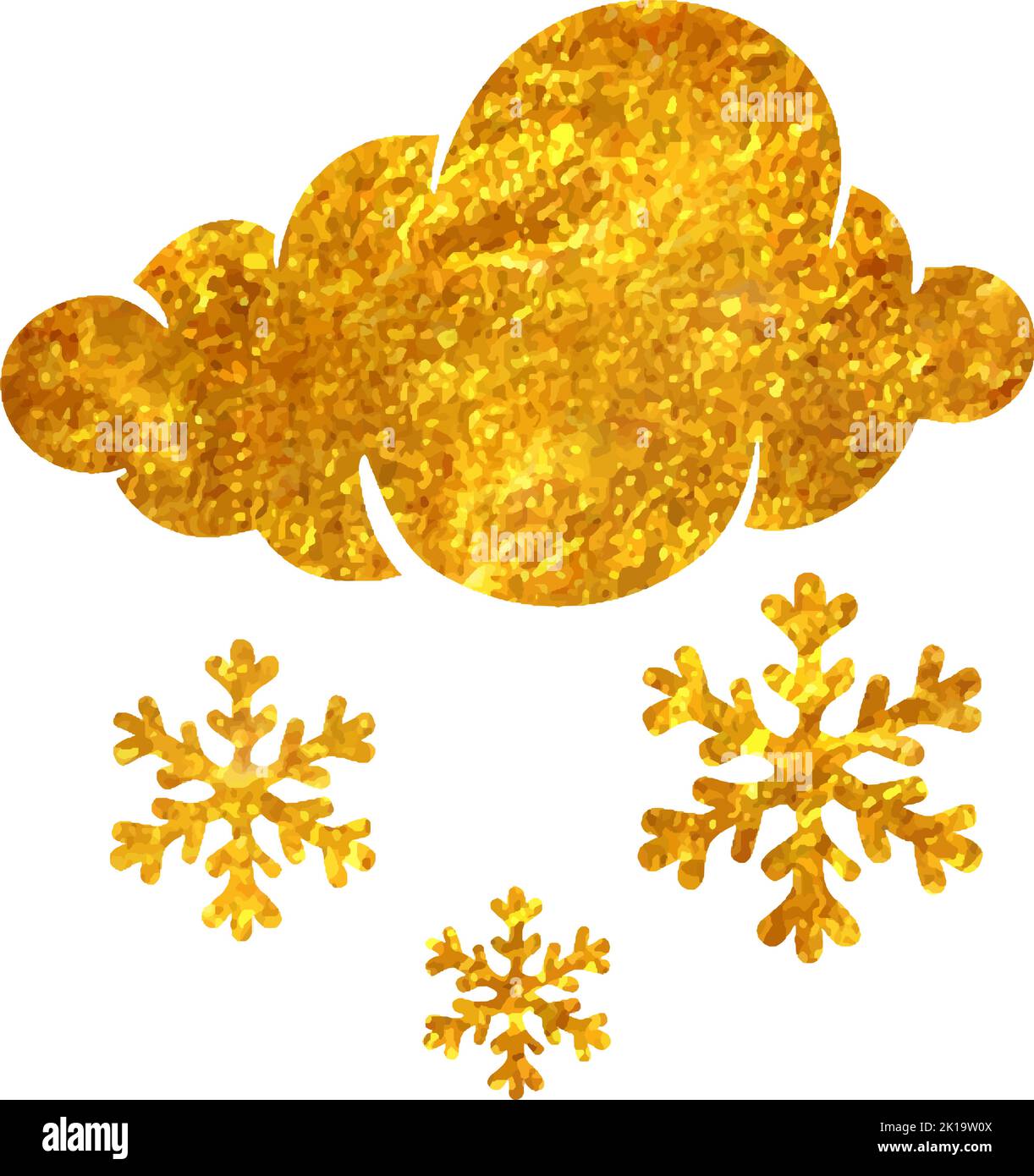 Hand drawn Weather overcast snowing icon in gold foil texture vector ...