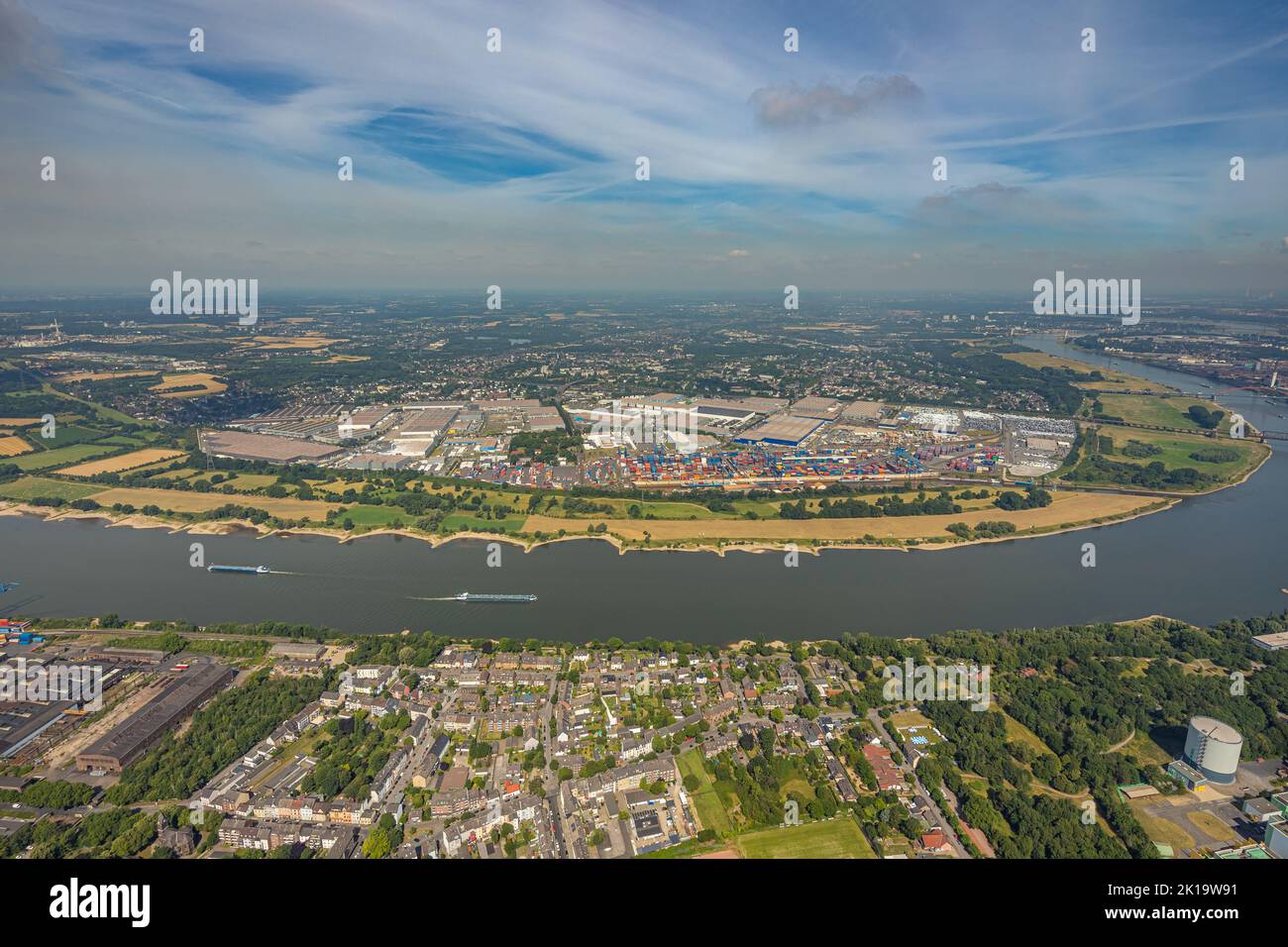 Aerial view, logport I, container port, Duisburg Port D3T Duisburg Trimodal Terminal, automobile logistics, Friemersheim, Duisburg, Ruhr Area, North R Stock Photo
