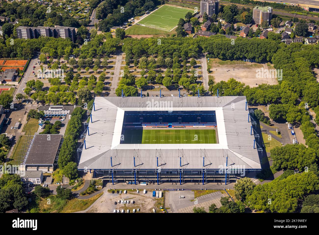 Aerial view, MSV Arena, Schauinsland-Reisen-Arena, soccer stadium, Neudorf, Duisburg, Ruhr area, North Rhine-Westphalia, Germany, Arena, DE, Europe, S Stock Photo