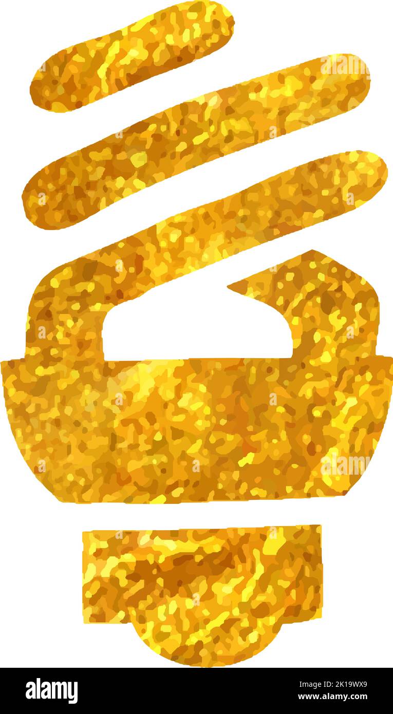 Hand drawn Light bulb icon in gold foil texture vector illustration ...