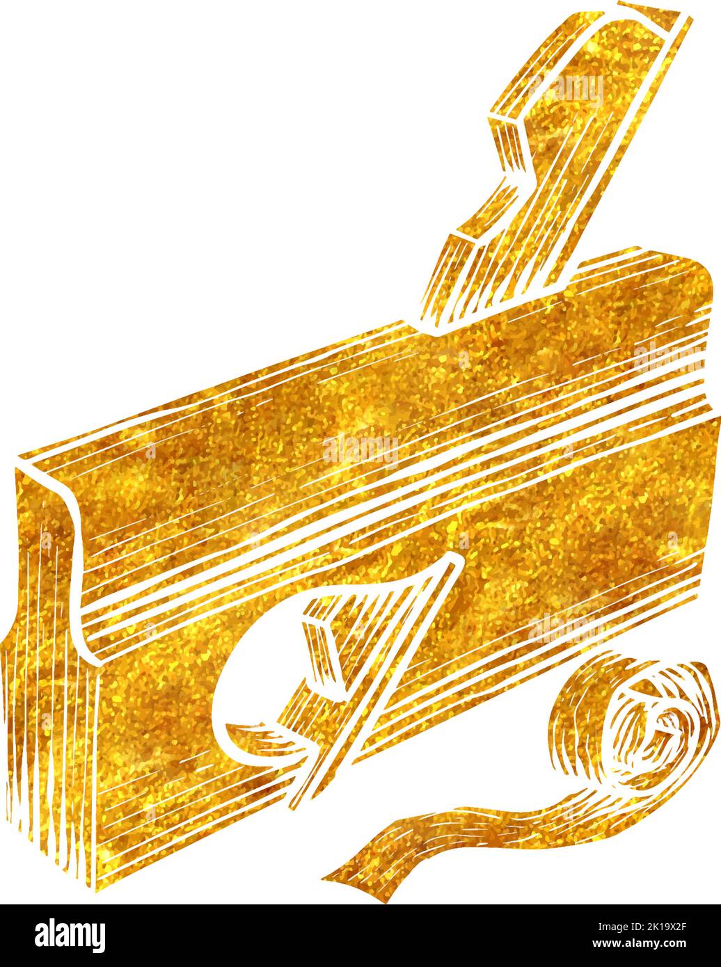 Hand drawn rabbet plane icon woodworking tool in gold foil texture ...