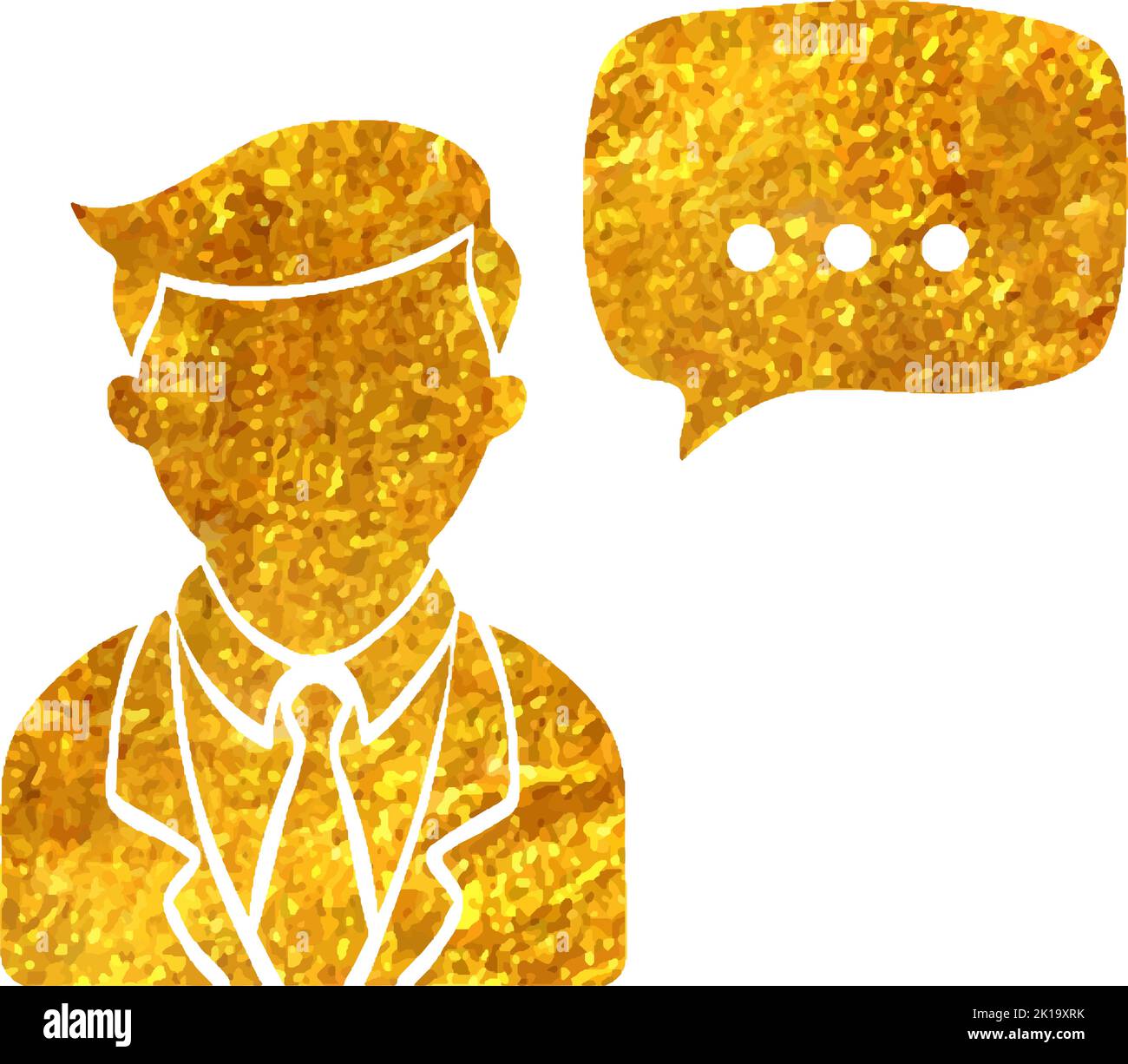 Hand drawn Businessman with talk bubble icon in gold foil texture ...