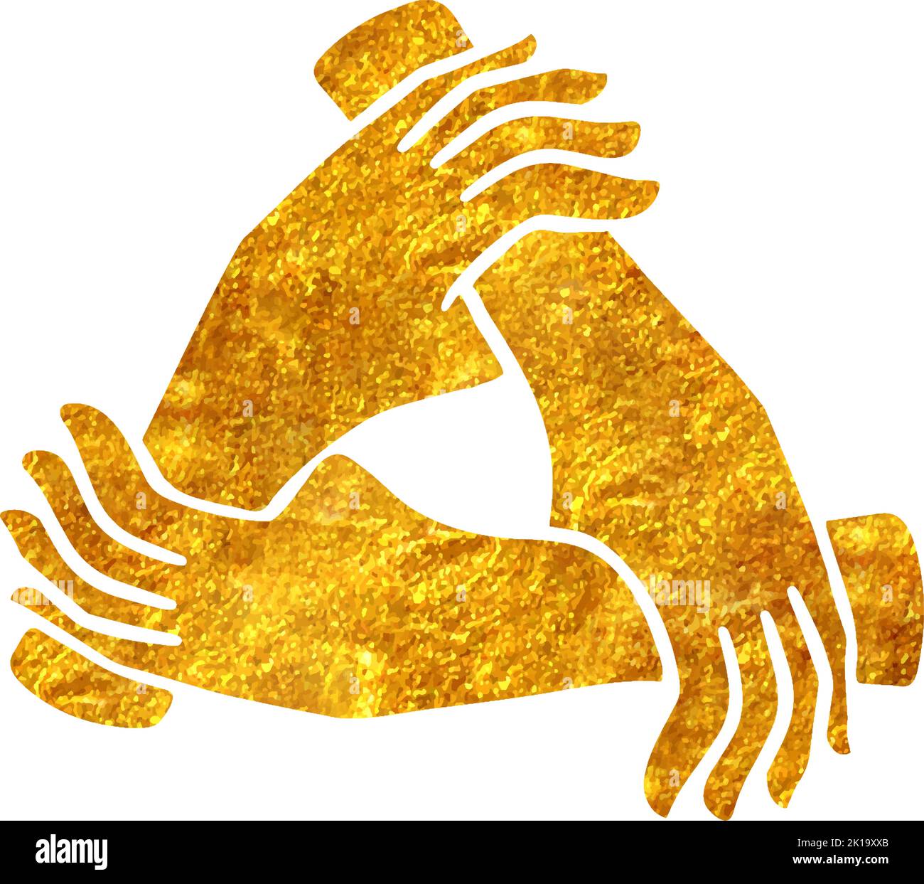 Hand drawn hands icon team work concept in gold foil texture vector ...