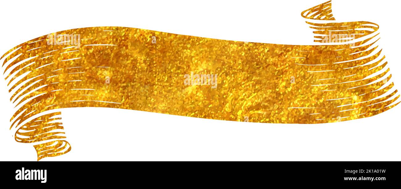 Hand drawn ribbon banners vintage elements in gold foil texture vector ...