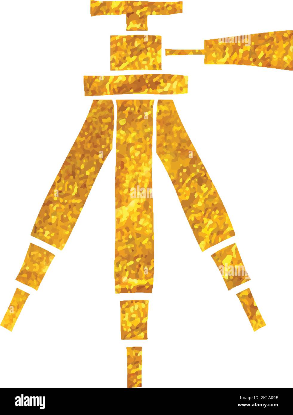 Hand drawn Camera tripod icon in gold foil texture vector illustration ...