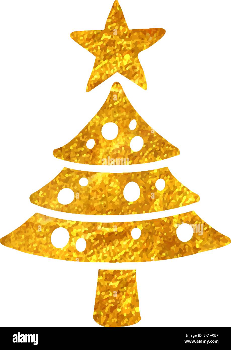Hand drawn Christmas tree icon in gold foil texture vector illustration ...