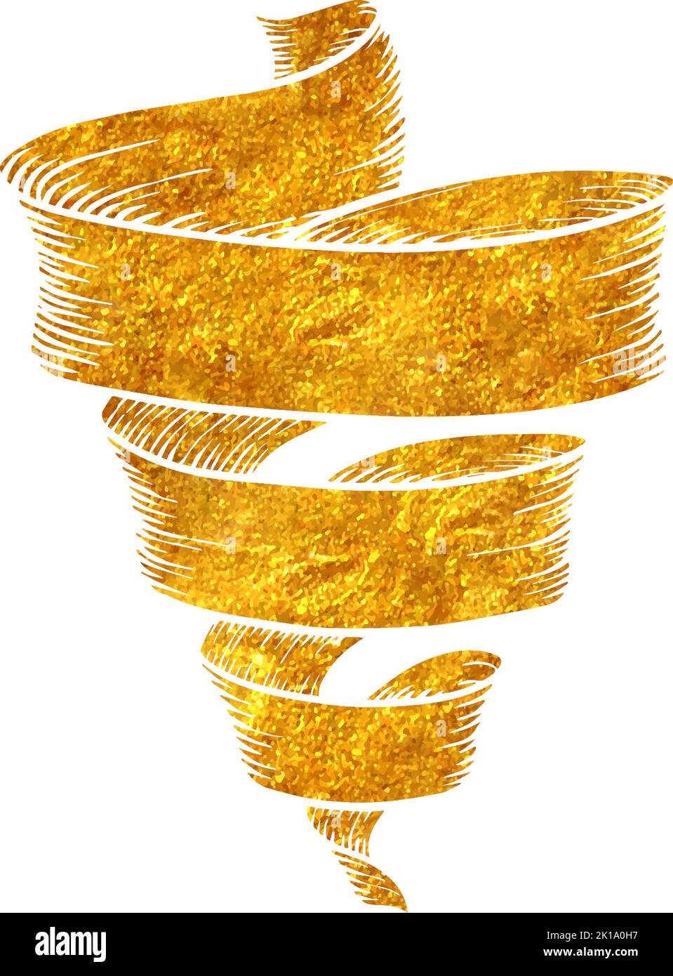 Hand drawn ribbon banners vintage elements in gold foil texture vector ...