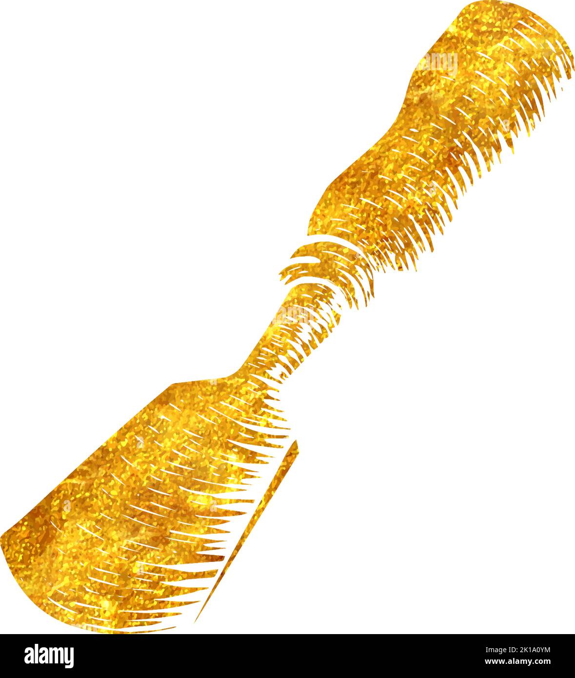 Hand drawn half round chisel in woodcut woodworking tool in gold foil