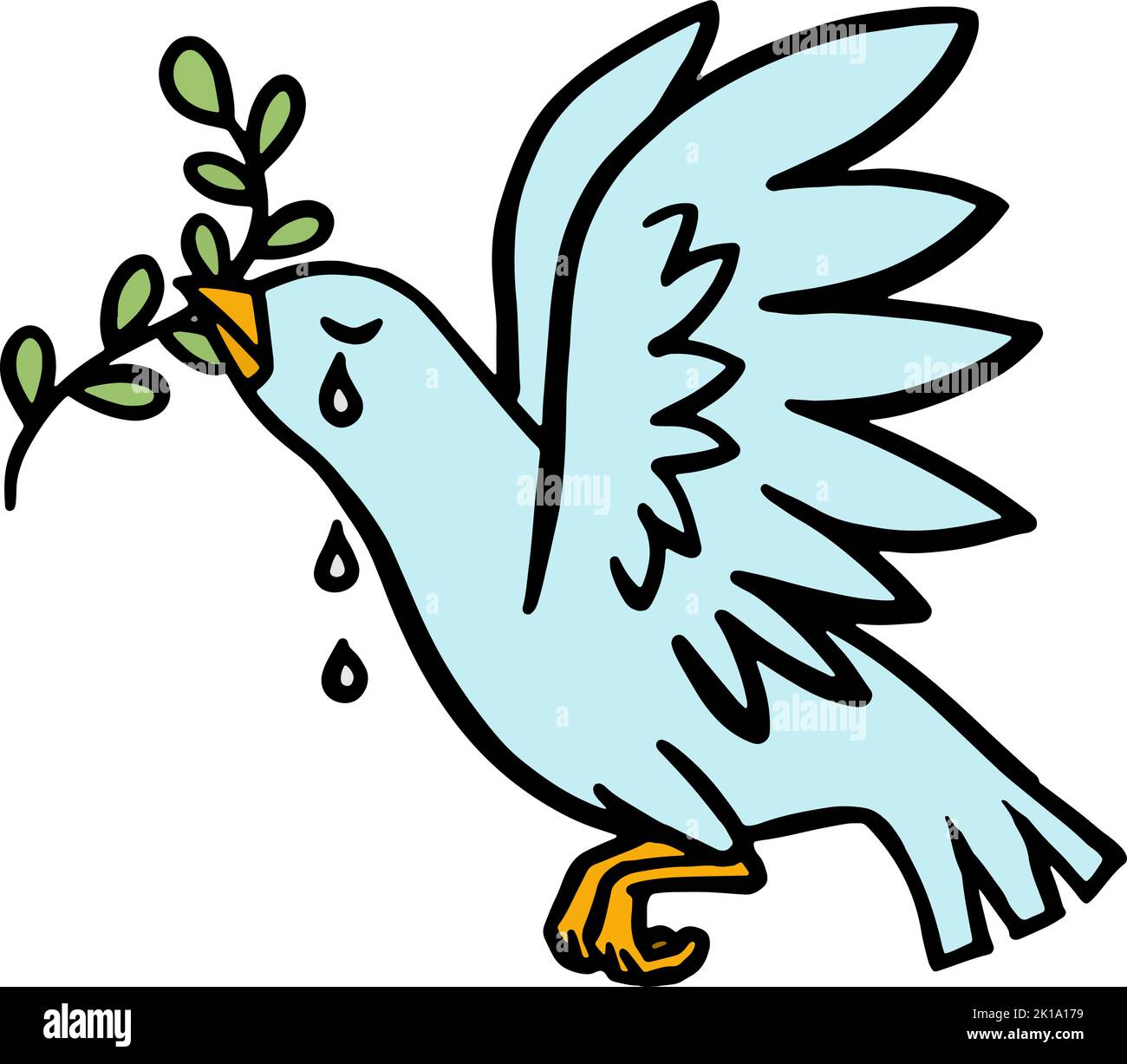 Dove olive peace concept. Hand drawn vector color illustration Stock