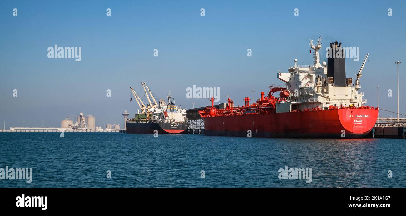 Ras Al Khair, Saudi Arabia - December 25, 2019: LPG Tanker loading in port of Saudi Arabia Stock Photo
