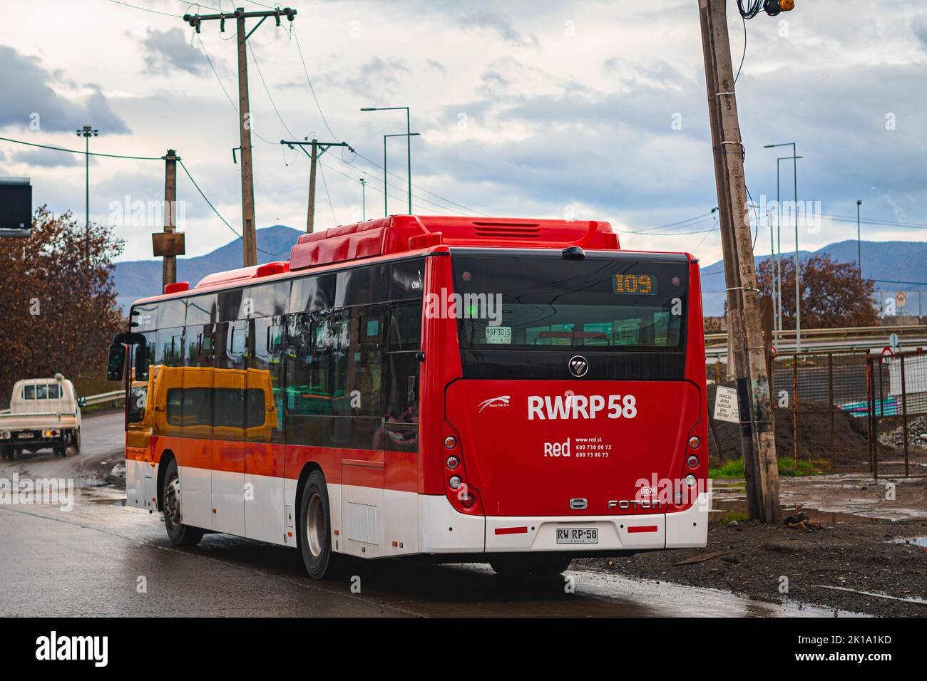 Santiago, Chile -  June 2022: A Transantiago, or Red Metropolitana de Movilidad, bus in Santiago Stock Photo