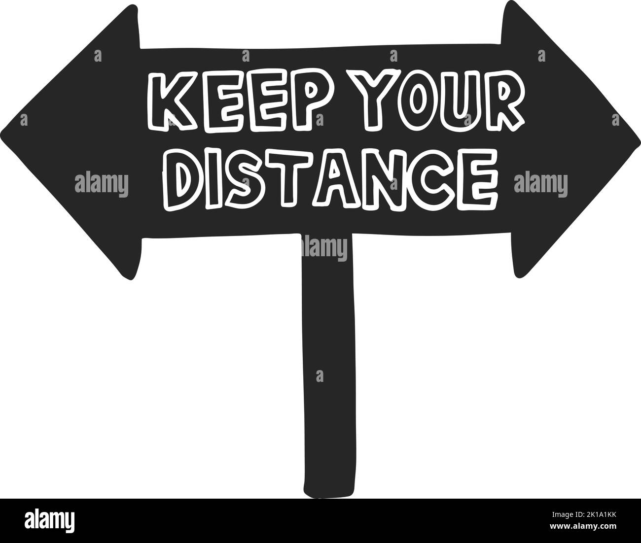 Hand drawn icon road sign with text. Social distancing. Vector ...