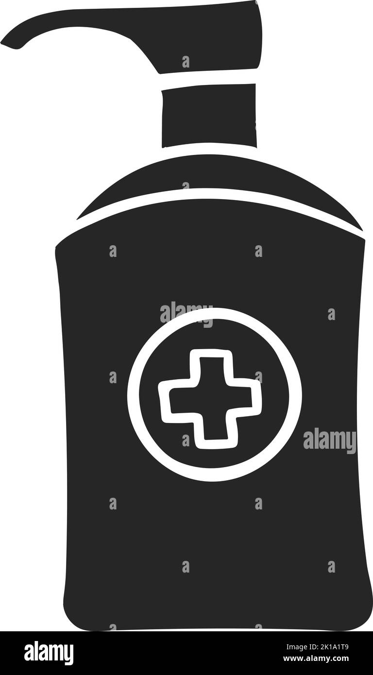 Hand drawn icon disinfectant sanitizer bottle. Vector illustration ...