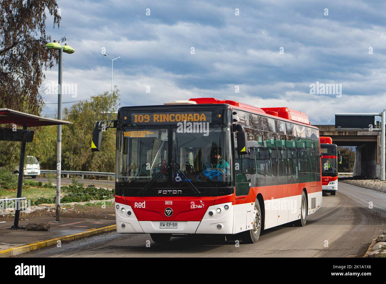 Santiago, Chile -  June 2022: A Transantiago, or Red Metropolitana de Movilidad, bus in Santiago Stock Photo
