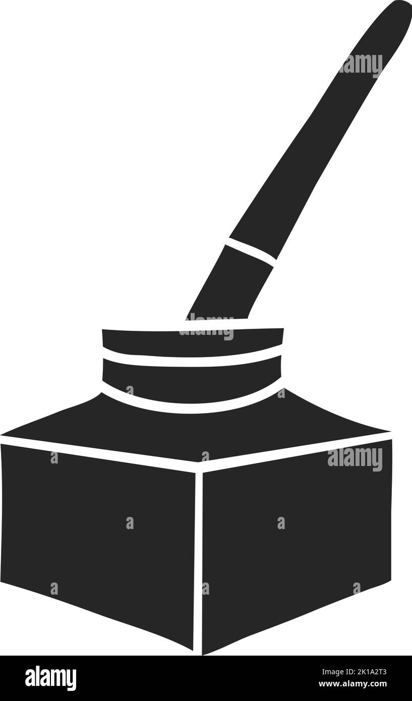 Hand drawn Ink pot icon with brush vector illustration Stock Vector