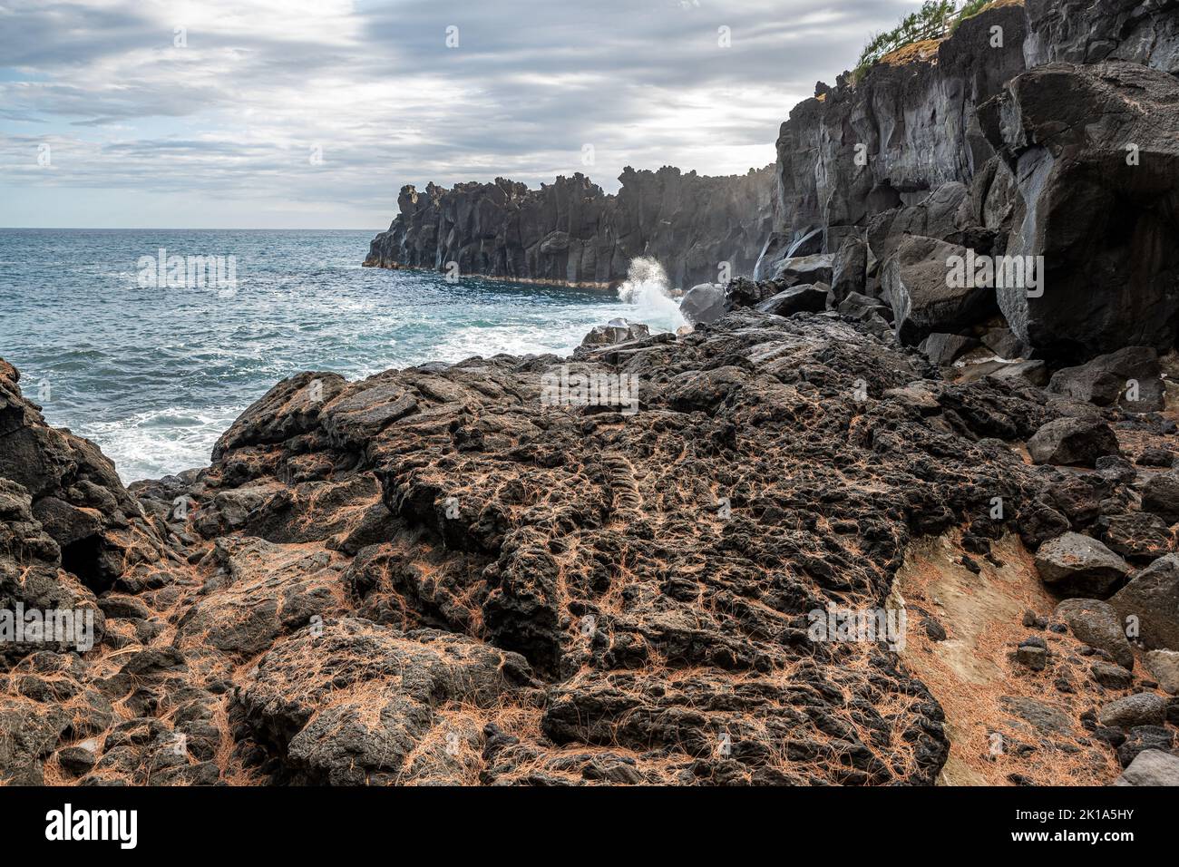 Rocky coast of Cap Mechant, Réunion Island, France Stock Photo