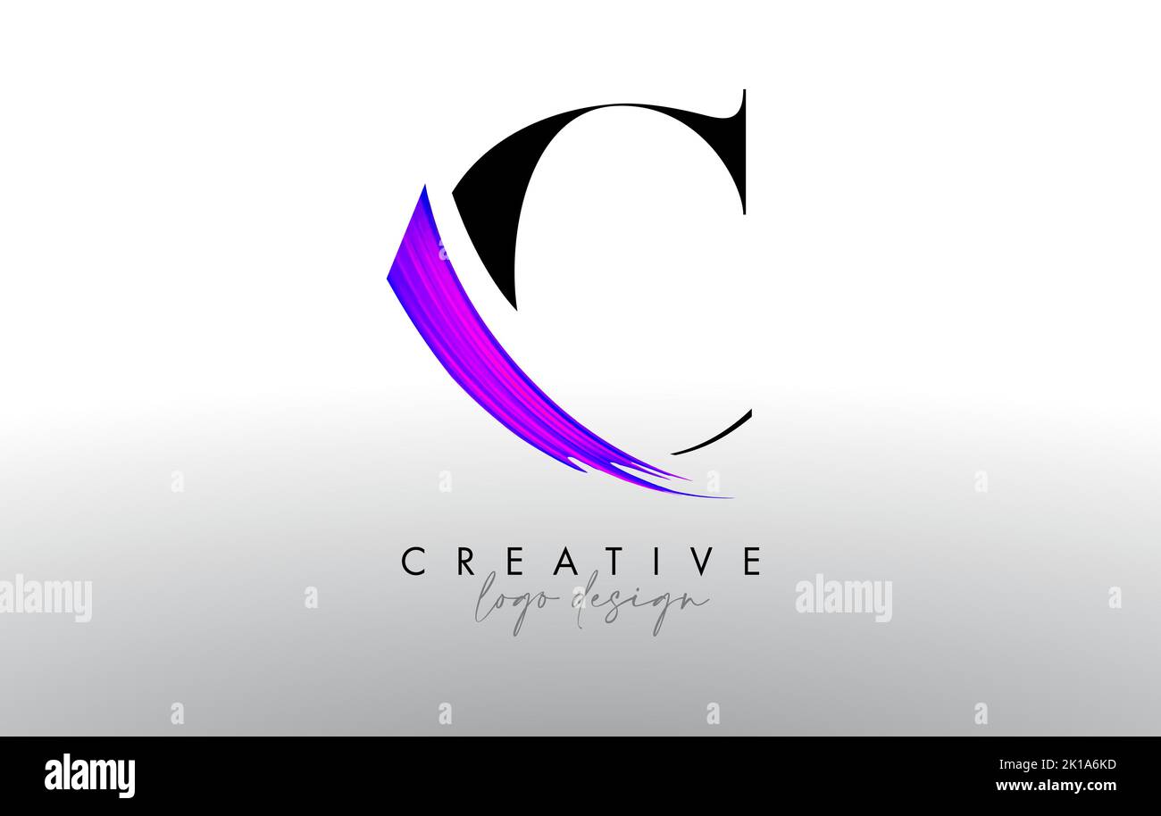 Brush Letter C Logo Design with Creative Artistic Paint Brush Stroke ...