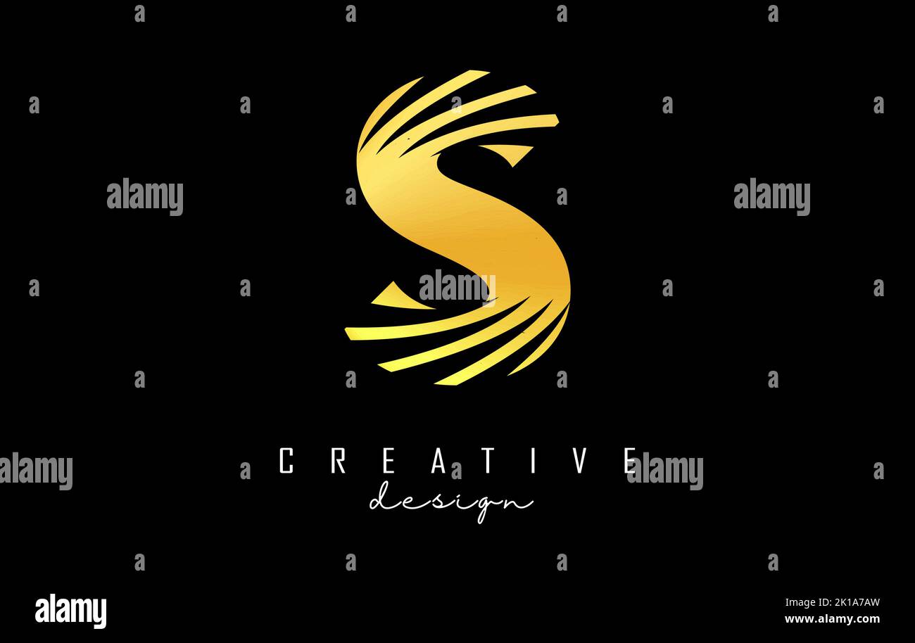 Golden letter S logo with leading lines and negative space design ...