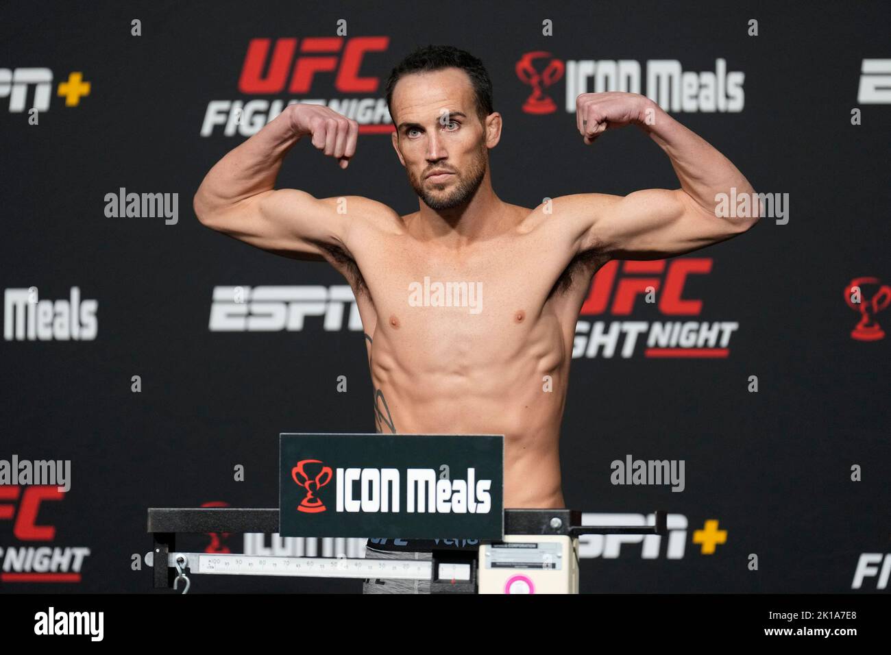 LAS VEGAS, NV - SEPTEMBER 16: Rodrigo Nascimento steps on the scale for the official weigh-ins at UFC Apex for UFC Fight Night - Vegas 60 - Sandhagen vs Song- Weigh-ins on September 16, 2022 in Las Vegas, NV, United States. (Photo by Louis Grasse/PxImages) Credit: Px Images/Alamy Live News Stock Photo