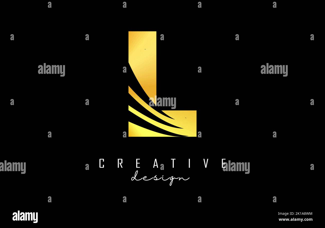 Golden letter L logo with leading lines and negative space design ...