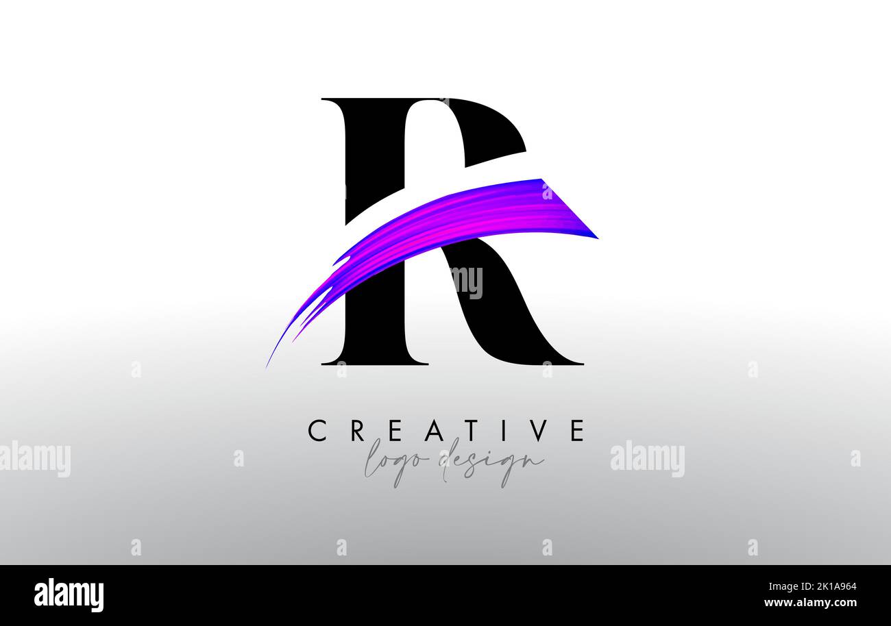 Brush Letter R Logo Design with Creative Artistic Paint Brush Stroke and Modern Look Vector. R